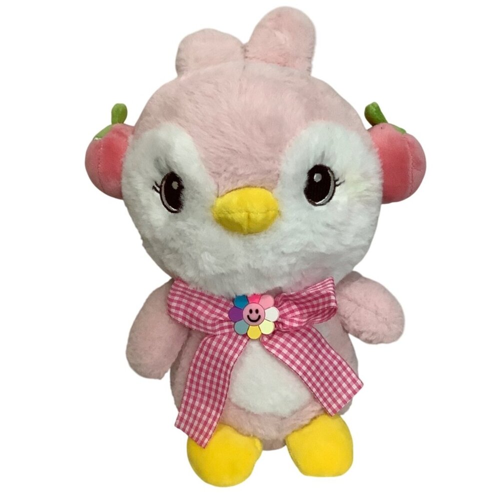Latt‎ Liv Kawaii Pink White Plush Penguin Toy Stuffed Animal Gingham Flower 11"